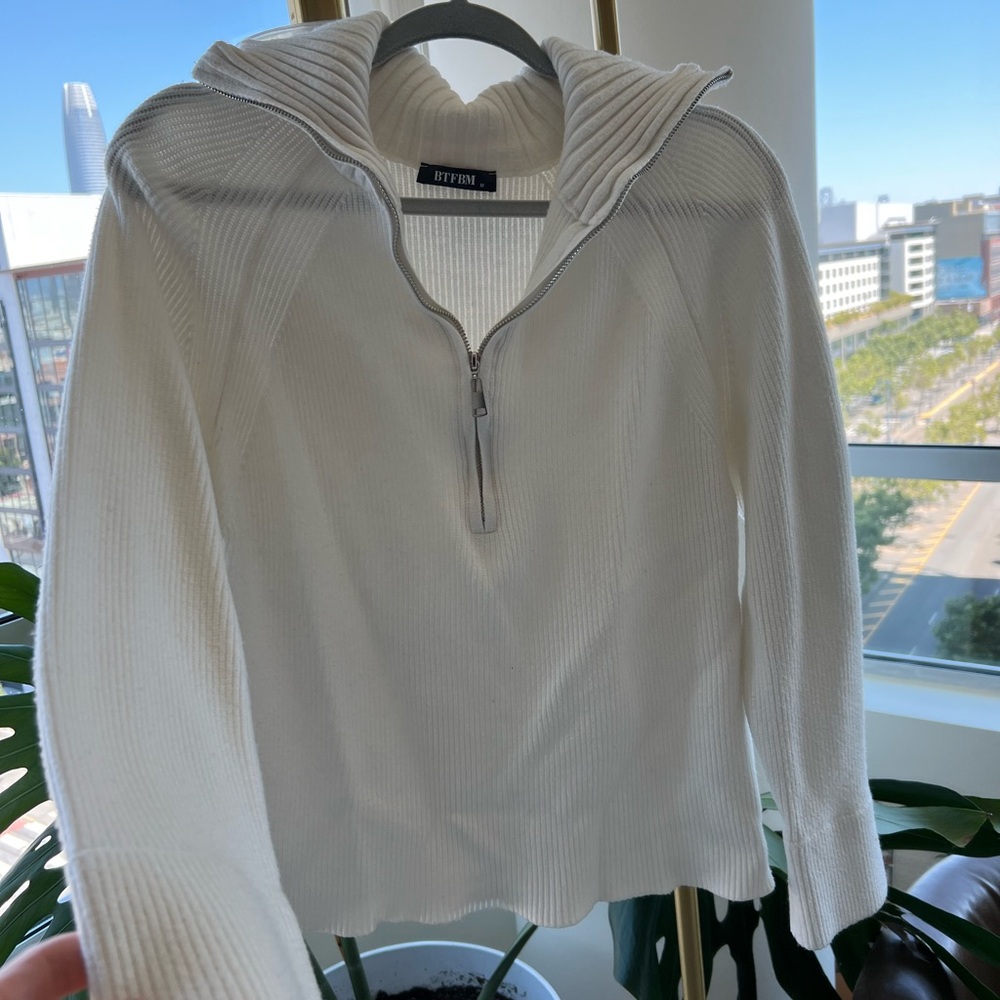 White zip up sweater